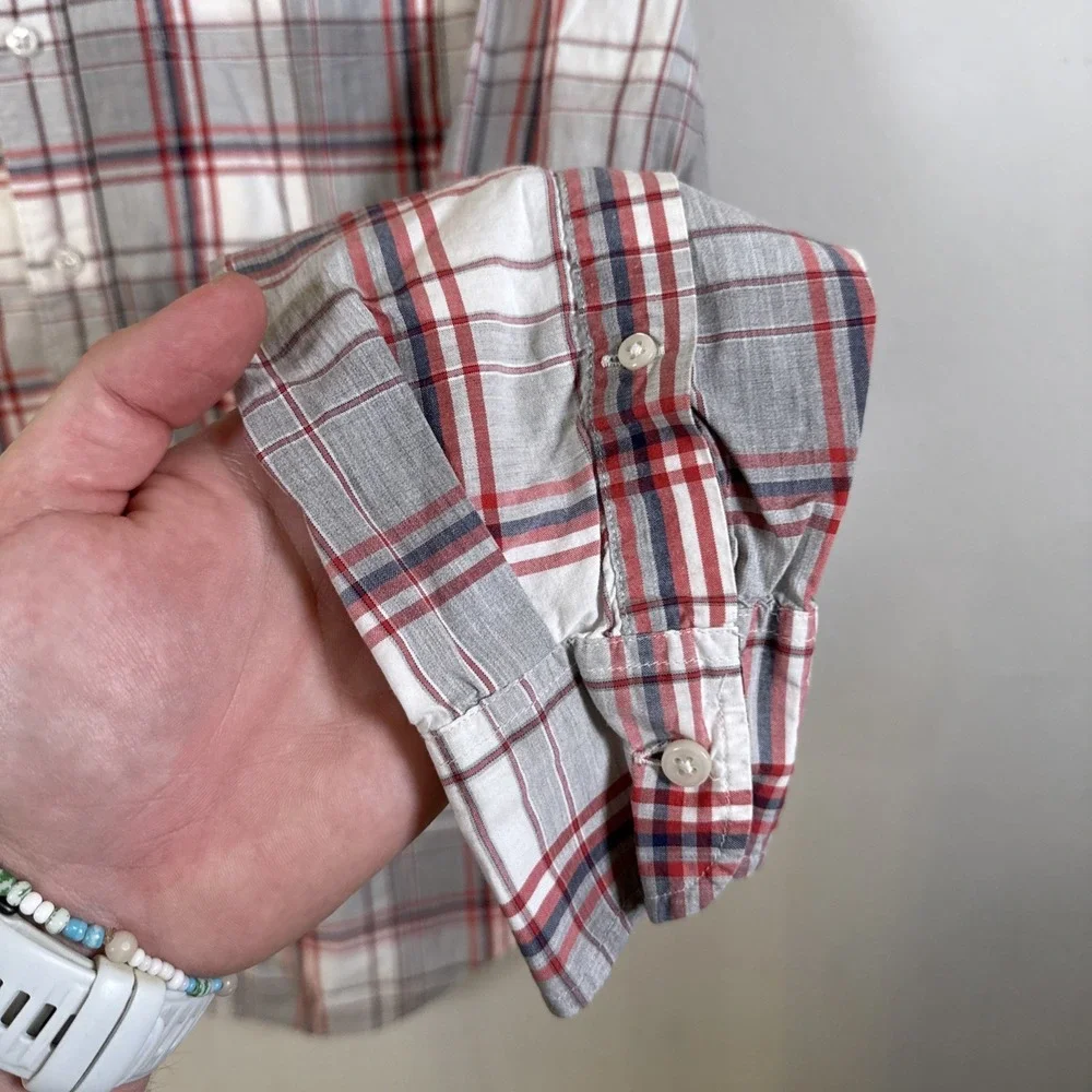 J.Crew Shirt Mens Small Red Blue Plaid Check Slim Button Down Long Sleeve